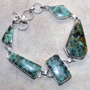 African Turquoise Gemstone 925 Sterling Silver Handmade Bracelet